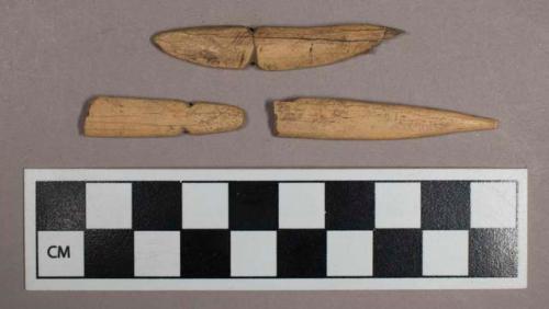 Bone, needle fragments with notched ends, some fragments mend