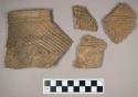 Ceramic, earthenware, body and rim sherds with impressed decoration, some sherds are mended