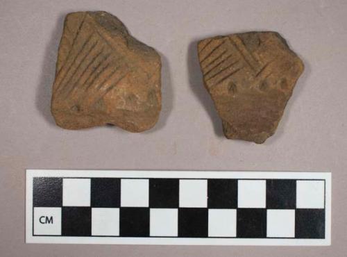 Ceramic, earthenware, body sherds with punctuate and incised decoration