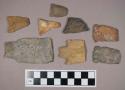 Chipped stone, stemmed, triangular, side-notched, and bifurcated biface fragments