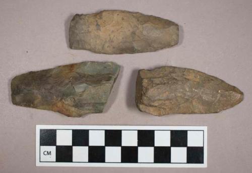 Chipped stone, stemmed and lanceolate biface fragments