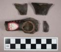 Ceramic, earthenware, platform pipe fragments with incised decoration, fragments mend