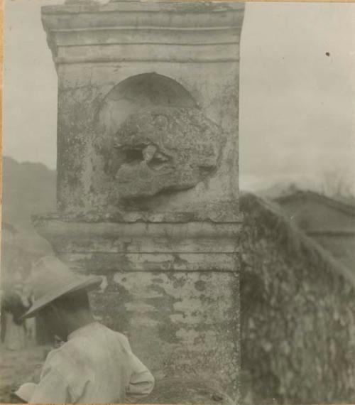 Stone sculpture of jaguar head