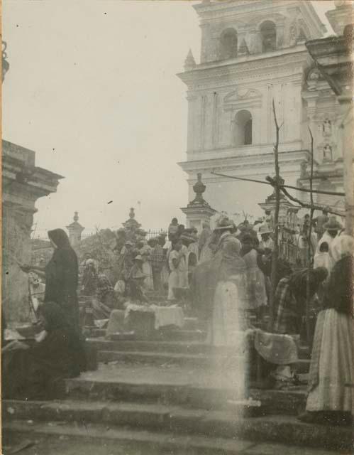 Crowd on steps of church