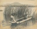 Two boys in boat, one poling the boat