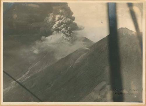 Volcán de Fuego erupting, aerial view