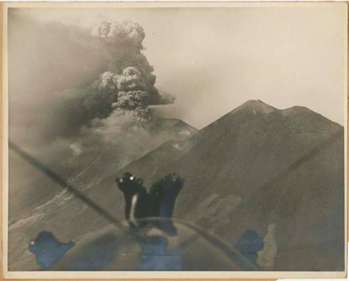 Volcán de Fuego erupting, aerial view