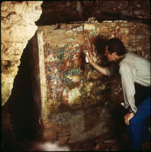 La Pasadita, section of mural being sprayed before transfer