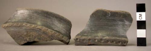 4 sherds from sharply profilated pottery bowls - indentations along keel