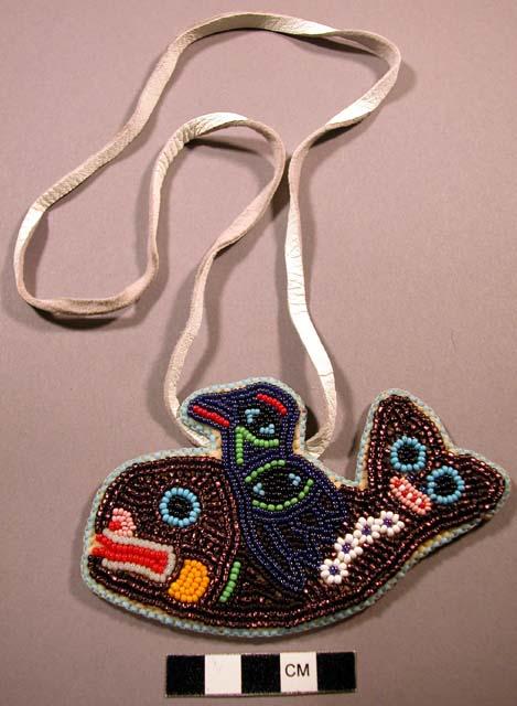 Pendant, beaded raven & killer whale  figure