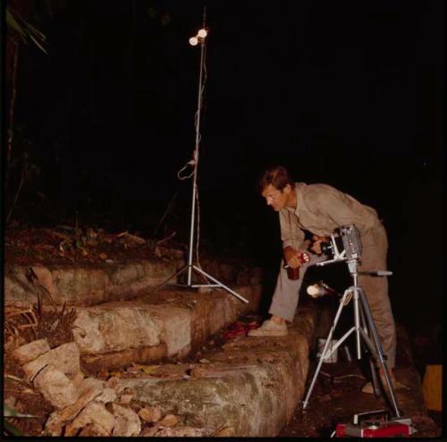 Ian Graham photographing Hieroglyphic Stairway at Yaxchilan