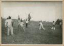 Ngobe-Bugle throwing sharpened balsa poles at opponents' ankles during Balseria