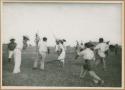 Ngobe-Bugle throwing sharpened balsa poles at opponents' ankles during Balseria