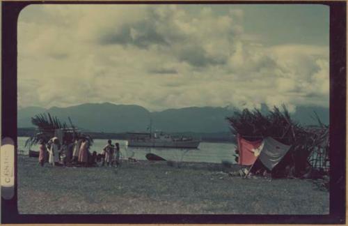 Ngobe-Bugle site at mouth of the Cricamola River, view of boat in river