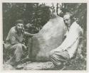 Gustav Stromsvik (left) and Giles Healey with sculptured Stone 1 at Bonampak