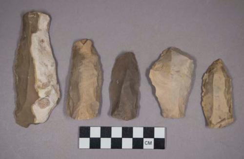 Flint scrapers, flakes, edged tools, and points