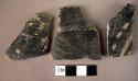 3 potsherds - beaded or knobbed or plastique decoration, black polished ware