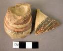 3 potsherds, pottery goblet fragment - plain bands - Mycenaen