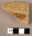 Base of pottery pan or part of cover edge fragment - incised. Cycladic relations