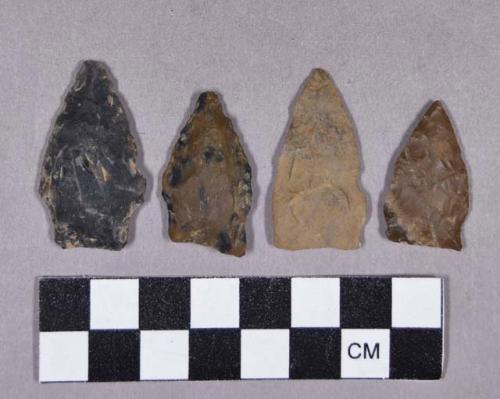 Chipped stone, projectile points, stemmed and side-notched