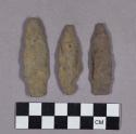 Chipped stone, projectile points, stemmed, includes one pentagonal-shaped point