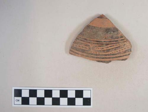 Earthenware vessel sherd with polychrome painted decoration