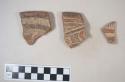 Earthenware vessel sherds with polychrome decoration; rim and body sherds