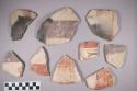 Earthenware vessel rim, body, and base sherds with polychrome exterior decoration