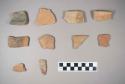 Earthenware vessel sherds with polychrome decoration; rim and body sherds