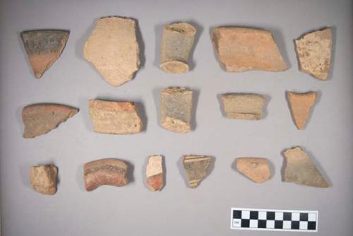 Earthenware vessel body sherd with polychrome painted decoration