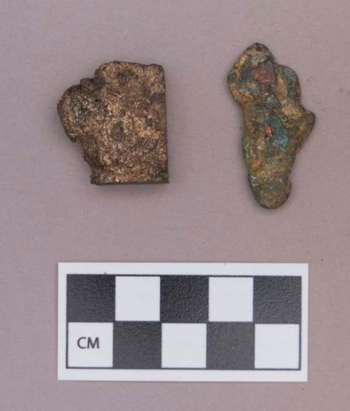 Metal, copper alloy fragments, one worked