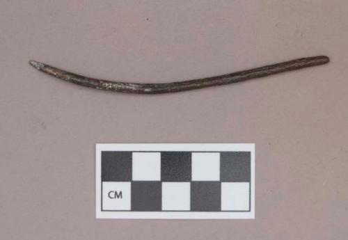 Metal, copper alloy wire fragment, pointed at one end, possible awl