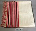 Square cover - white cotton plain weave with weft stripes of coarser cotton in d