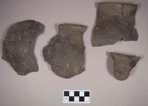 Ceramic, earthenware body, rim, and handle sherds, undecorated, shell-tempered