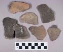 Ceramic, earthenware, body and rim sherds with impressed and incised decoration, some are mended