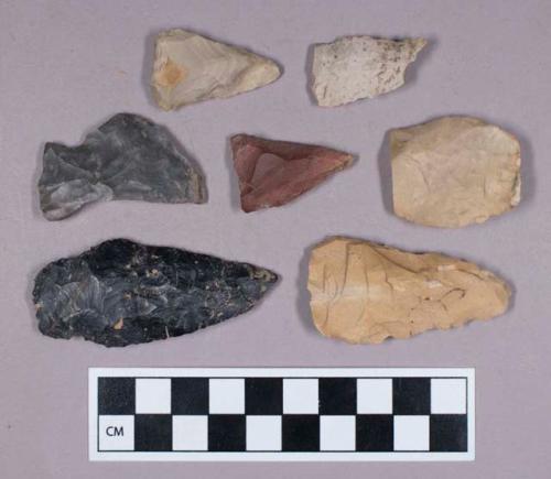 Chipped stone, stemmed, triangular, ovate, and side-notched biface fragments