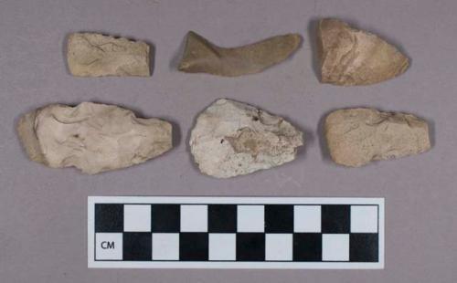 Chipped stone, ovate and stemmed biface fragments