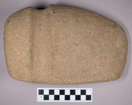Ground stone, grooved axe with flat base and end