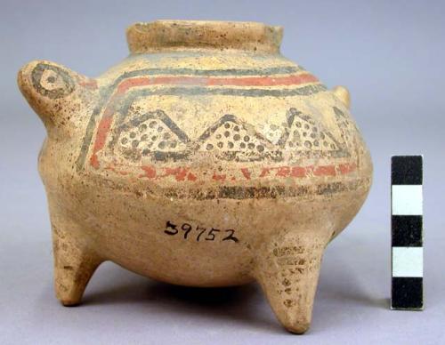 Pottery vessel, tripod, animal