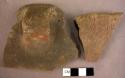 Ceramic rim & body sherds, red, punctate, cord impressed?, strap hndl