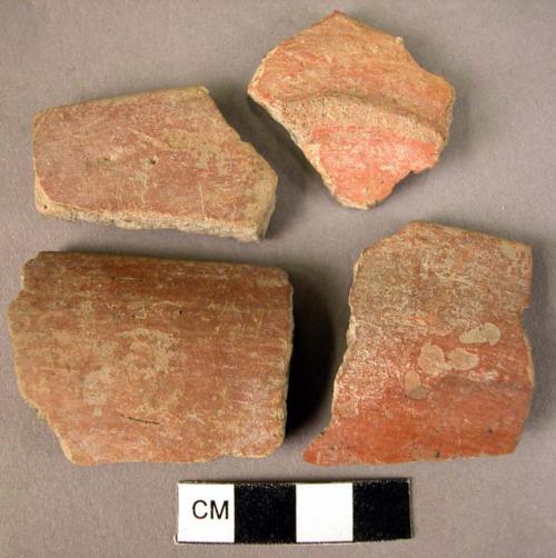 6 rim potsherds; 3 potsherds; 1 base fragment - red slipped ware (Wace & Thompso