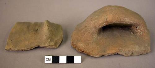 Handle potsherd, rim sherd with lug - monochrome red ware (Wace & Thompson, 1912