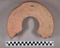 Ceramic, earthenware partial vessel, circular-shaped, flared foot, concave rim sloping inwards towards circular opening