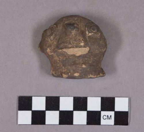 Ceramic, earthenware effigy sherd, modeled anthropomorphic head, possible handle