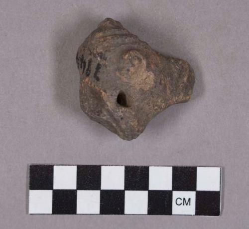 Ceramic, earthenware effigy sherd, modeled animal, possible handle, perforated
