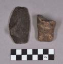 Ceramic, earthenware body, handle, and base sherds, incised, modeled, and impressed, one perforated sherd