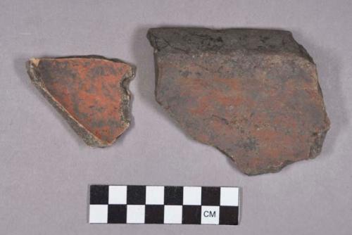 Ceramic, earthenware body, rim, and base sherds, includes polychrome slipped decoration