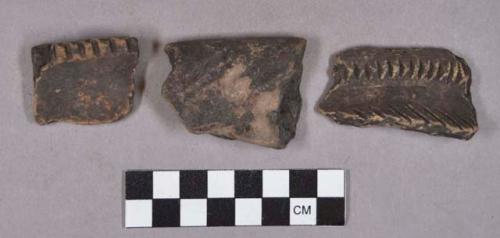 Ceramic, earthenware body and rim sherds, incised and dentate