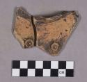 Ceramic, earthenware body sherds, circular modeled decoration; crossmends