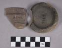Ceramic, earthenware rim and base sherds, cordoned and undecorated